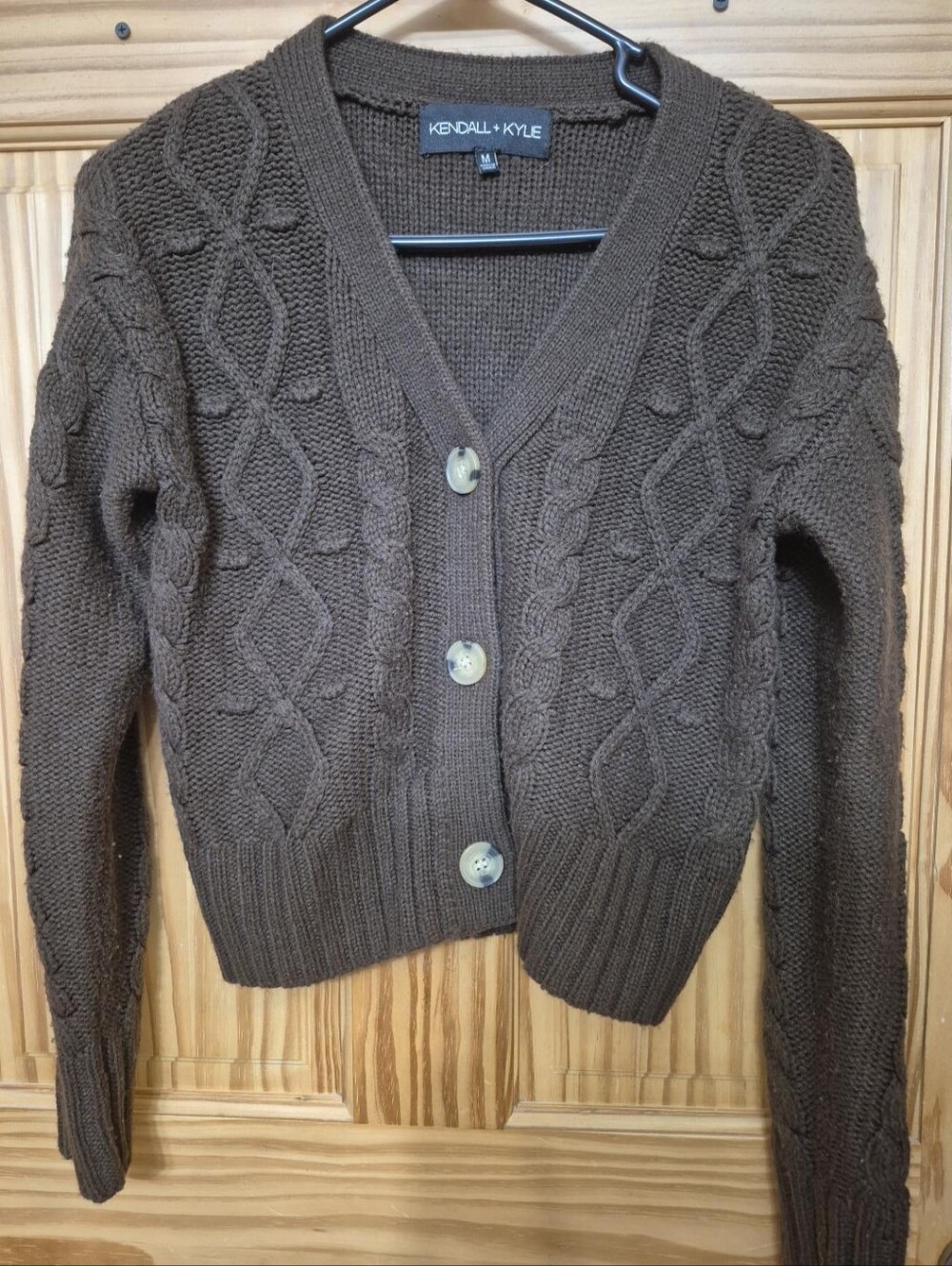 Kendall + Kylie Chunky Cable Knit Cardigan – Brown – Size M